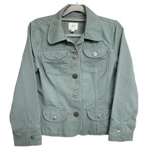 J. Jill Women's Jacket size Small Green Cargo Button Front Ribbed Textured Denim